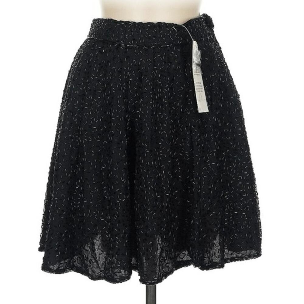 Vintage Y2K Deadstock Night Vogue 100% Silk Beaded Skater Mini Skirt M NWT